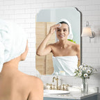 Bathroom Mirrors for Over Sink, Frameless Mirrors for Wall, 24x32 Inch Beveled Bathroom Mirror, Bathroom Vanity Mirror for Bedroom Living Room Entryway Home Decor