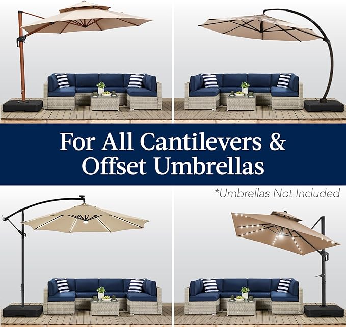 Best Choice Products 330lb Cantilever Offset Patio Umbrella Base, Heavy-Duty Outdoor Stand, Sand Water Fillable Weights Set w/Easy-Fill Spouts – Black