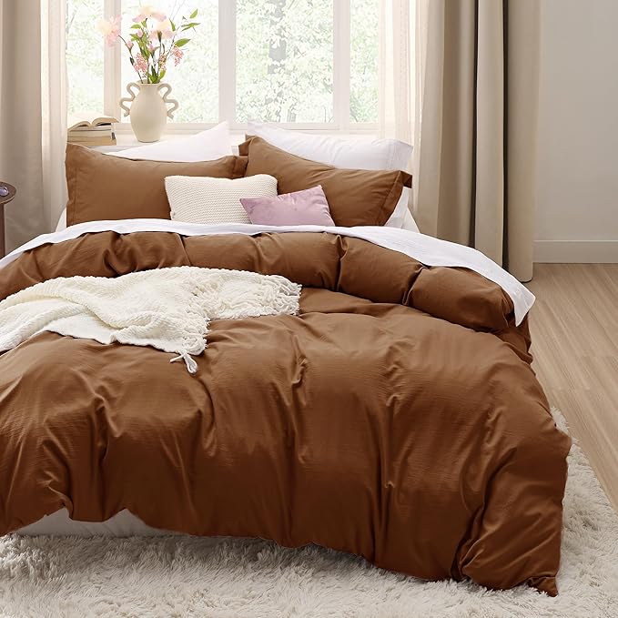 Bedsure Brown Duvet Cover Twin/Twin XL Size - 2 Pieces Prewashed Cotton-Like Polyester Extra Soft Bedding Set, Includes 1 Twin Duvet Cover 68''x90'' with Zipper Closure & 1 Pillow Sham, No Comforter