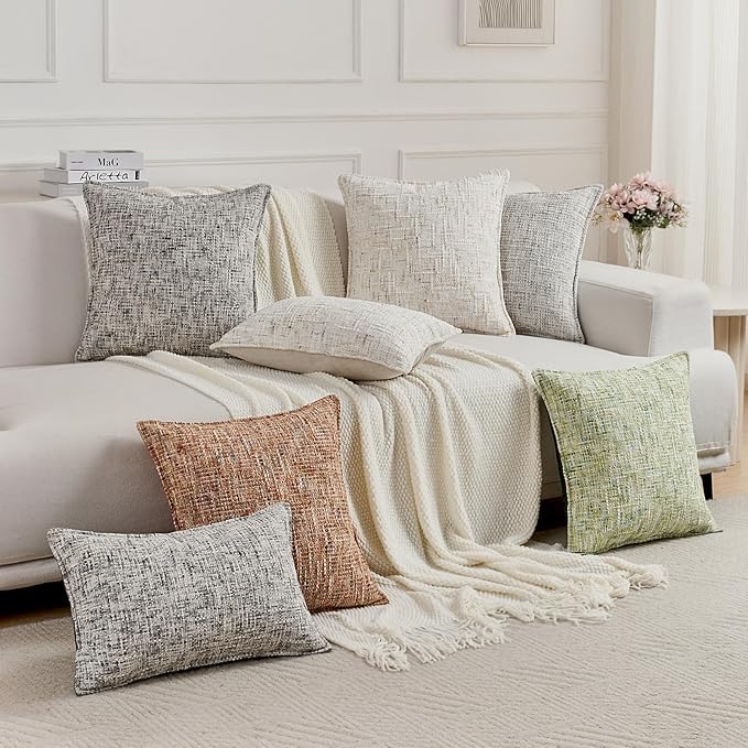 FUTEI Grey Decorative Throw Pillow Covers 24x24 Inch Set of 2,Soft Chenille Tweed Textured Euro Pillow Shams,Modern Home Decor for Couch Bed Living Room