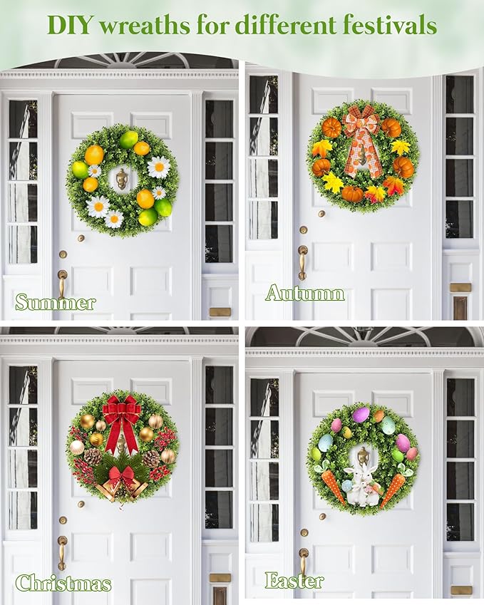 20 Inch Boxwood Front Door Wreaths, Spring and Summer Outdoor Wreath for Front Door, All Seasons Artificial Green Wreath for Farmhouse Wedding Porch Wall St Patricks Day Indoor Decorations