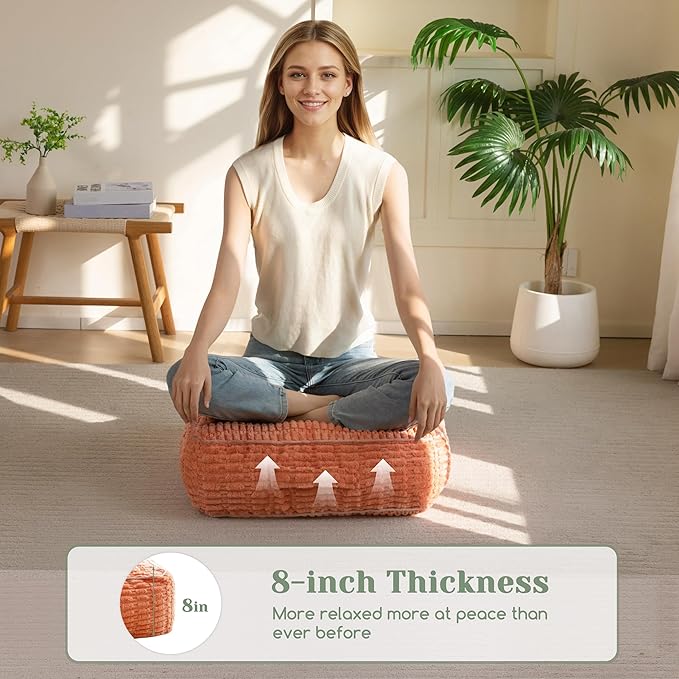 8" Washable Floor Pillow Cushion for Adults, Meditation Cushion Pillow, Removable Tufted Blended Corduroy Cover, Large Square Floor Sitting for Tatami Living Room or Yoga, 22x22 Inch, Machine Washable