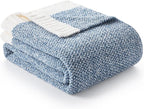 Snuggle Sac Blue Throw Blankets for Couch, Reversible Super Soft Warm Blankets Cozy Knit Blanket Fuzzy Plush Throws for Sofa, Bed, Gift, Heather Blue, 50 x 60 inches