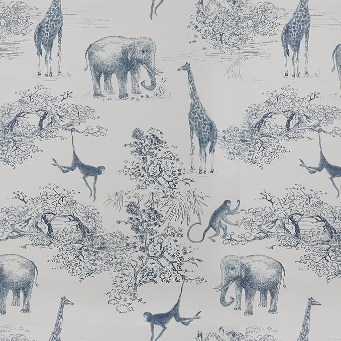 Blue and White Animal Peel and Stick Wallpaper - 17.5"x236" Modern Vinyl Self-Adhesive, Waterproof Removable Wallpaper for Cabinet, Nursery, Kids Room - Easy Install