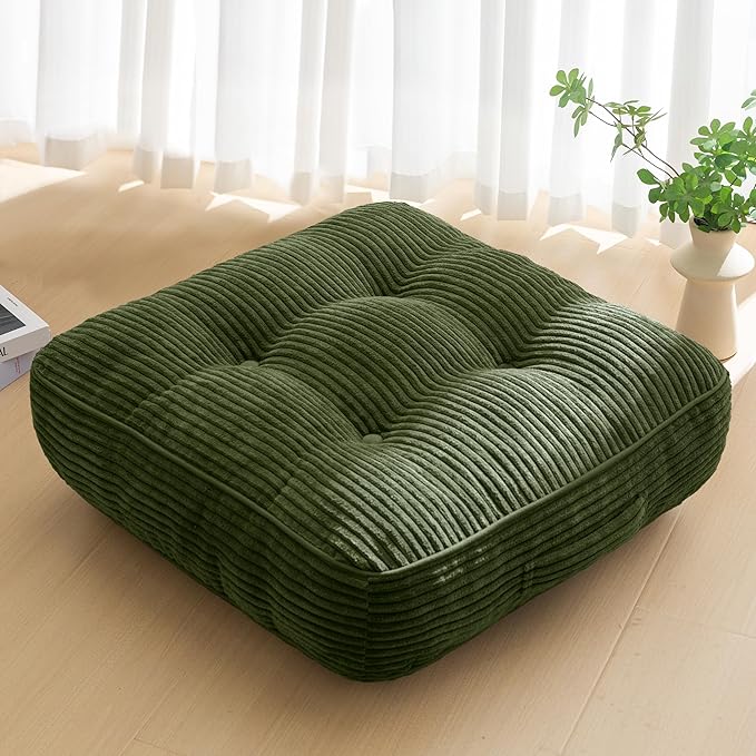 6" Washable Floor Pillow Cushion for Adults, Meditation Cushion Pillow, Large Square Floor Sitting, Removable Tufted Corduroy Cover, for Tatami Living Room or Yoga, 22x22 Inch, Machine Washable