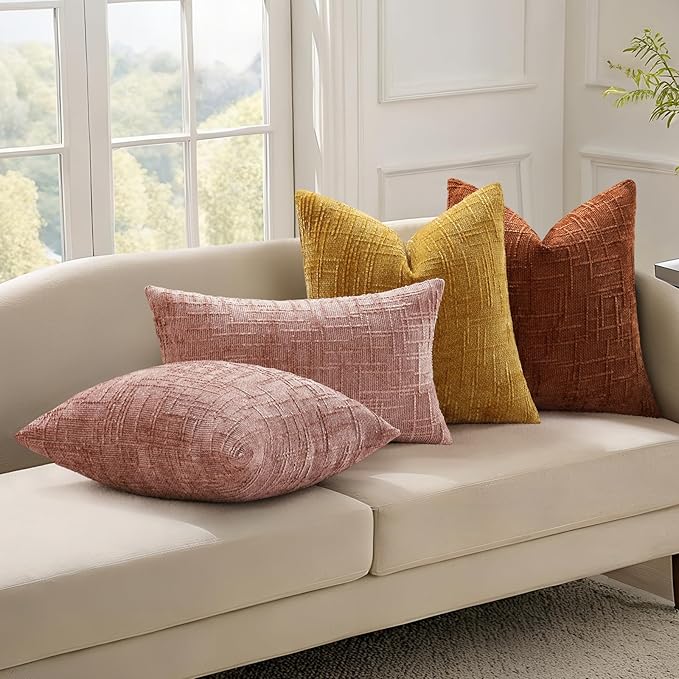 decorUhome Spring Pink Chenille Throw Pillow Covers 12x20 Set of 2 Textured Soft Cozy Slubby Couch Pillow Covers Modern Farmhouse Boho Decorative Pillow Cases for Bed Sofa Living Room Valentines