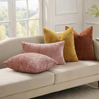 decorUhome Spring Pink Chenille Throw Pillow Covers 12x20 Set of 2 Textured Soft Cozy Slubby Couch Pillow Covers Modern Farmhouse Boho Decorative Pillow Cases for Bed Sofa Living Room Valentines