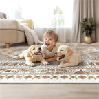 3x5 Washable Area Rug for Entryway, Kitchen Rugs Non Slip for Dining Room, Vintage Floral Soft Living Room Rug, Thin Area Rug Indoor for Bedroom, Kids Room Decor(Orange,3'x5')