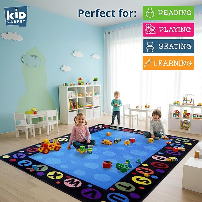 KIDCARPET.COM Alphabet Bubbles Classroom Rug 6' x 8'6" Rectangle, Educational Classroom Rug, Kids Learning Play Mat | Area Rug for Bedroom or Playroom