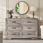 GAOMON Farmhouse 6 Double Drawers Dresser for Bedroom, 47.2'' Wide Chest of Drawer, Wooden Horizontal Dresser with Metal Handles and Stable Base, Modern Cabinet for Bedroom, Living Room, Grey