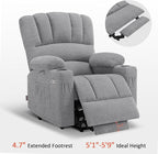 MCombo Power Lift Recliner Chair for Elderly, Lift Chair with Heat and Massage, USB &Type C Ports, Cup Holders, Fabric 7095 (Medium, Grey)