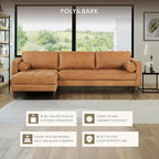 POLY & BARK Napa 104.5" Left-Facing Sectional Sofa – Cognac Tan Full-Grain Pure-Aniline Italian Leather, Feather-Down Cushions, Kiln-Dried Solid Wood Frame, Walnut Legs