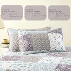 Whale Flotilla Patchwork Quilt King Size, Extra Soft Boho Floral Bedspreads for Bed Reversible Lightweight King Quilt Bedding Set Printed Coverlets with 2 Pillow Shams for All Seasons, Grey