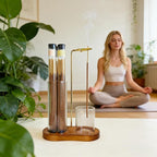 Glass Incense Holder, Incense Sticks Burner Holder with Storage,Hang Upside Down Incense Holder for Sticks with Glass Ash Catcher for Meditation Yoga Spa Room Decor (Retro Color)