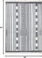 Area Rugs for Living Room 4x7 Kilim Rug Gray & Beige Cotton Dhurrie Striped Thick 0.19 inches Stone Easy Washable Hand Wash Cotton Carpet Flatweave Rug Indoor Outdoor Rugs for Kitchen, Bedside