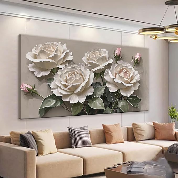 LJ CHIXUFA ART Floral Wall Art, Modern Canvas Wall Decor, 24x48 Inch, Perfect for Living Room, Bedroom, Office