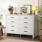 Marsail Farmhouse 8 Drawer Dresser, Wood Chest of Drawers with Natural Texture, Smooth Gliding Drawers, Versatile Storage Organizer Cabinet for Bedroom & Living Room, White