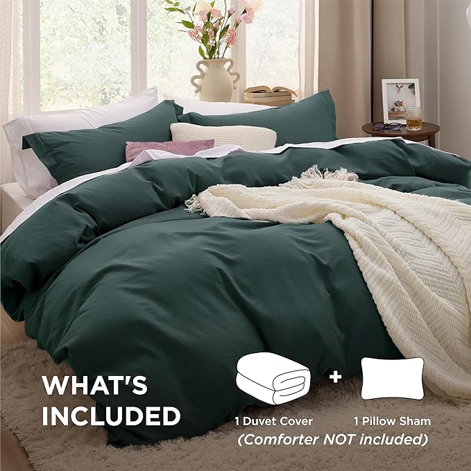 Bedsure Forest Green Duvet Cover Twin/Twin XL Size - 2 Pieces Prewashed Polyester Extra Soft Bedding Set, Includes 1 Twin Duvet Cover 68''x90'' with Zipper Closure & 1 Pillow Sham, No Comforter