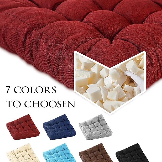 Meditation Floor Cushions, Thickened Floor Pillow for Adults, Large Square Pillows Seat Cushion for Tatami Living Room Yoga, Memory Sponge Block Added, 22x22 Inch, Wine Red