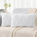 decorUhome Spring Throw Pillow Covers 12x20 Inch Set of 2, Soft Plush Faux Fur Wool Lumbar Pure White Couch Pillow Covers, Decorative Neutral Pillow Cases for Bed Sofa Living Room Home Decor