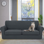 YEMYHOM Latest Checkered 3 Pieces Couch Covers for 2 Cushion Couch High Stretch Sofa Cover with 2 Extra Large Seat Cushion Covers Anti Slip Elastic Slipcovers (Dark Gray), 71"-91"(2 Cushions)