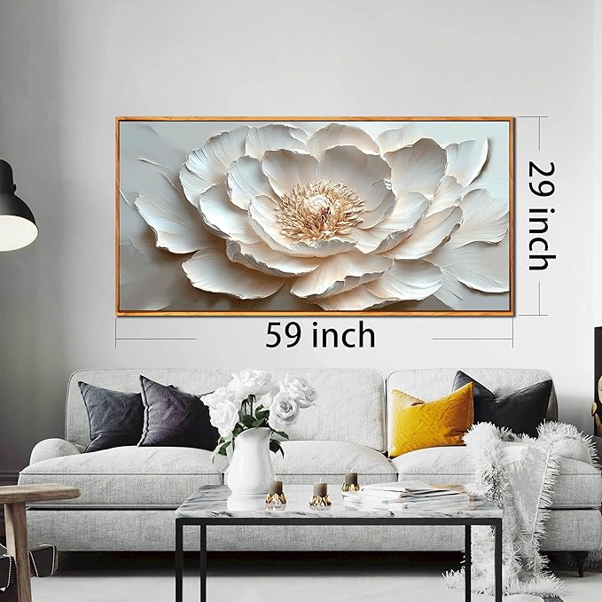 White and Pink Flower Pictures Wall Decor for Office Women - Modern Wall Art for Living Room - Wooden Framed Wall Art for Bedroom Size 29" x 59"