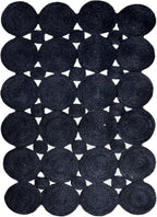 Scalloped Edge Rug, Hand Woven Natural Jute Area Rug, 8x11 Ft Black Braided Sisal Kilim Rugs for Living Room, Kitchen, Entryway, Farmhouse