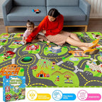 Kids Car Rug Play Mat with 12 Toy Vehicle Set, Kid Road Playmat Rug for Toy Cars, Cars Play Rugs Town City Map Carpet,Toddler Car Track Rugs for Kids Boys Playroom Bedroom (60"X36", City Map+Vehicle)