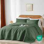 akkialla Twin Size Quilt Bedding Set,Green Lightweight Microfiber Soft Bedspreads,Modern Style Geoetric Pattern Coverlet Set for All Seasons,2 Piece(1 Quilt,1Pillow Sham)