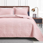 Love's cabin Quilts for Full Bed Pink Bedspreads Bedding Set - Lightweight Bedspread Comforter - Coin Pattern Bedding Coverlet for All Season - 3 Pieces (1 Quilt, 2 Pillow Shams)