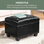 Convenience Concepts Designs4Comfort 5th Avenue Upholstered Storage Ottoman 24" - Contemporary Foot Stool and Seat with Hinged Lid for Living Room, Dining Room, Office, Den, Black Faux Leather