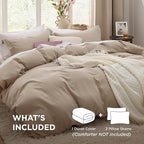 Bedsure Deep Beige Duvet Cover Queen Size - 3 Pieces Prewashed Cotton-Like Extra Soft Bedding Set, Includes 1 Duvet Cover 90x90 Inches with Zipper Closure & 2 Pillow Shams, Comforter Not Included