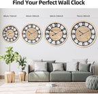 Maxstar 24'' Wall Clock for Living Room Decor, Ultra-Silent Rustic Wooden Farmhouse Wall Clock with Metal & Real Wood Frame, Battery Operated, for Kitchen Bedroom Office, Arabic Numerals