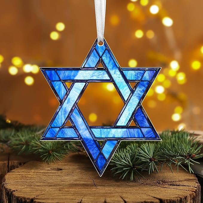 FLAGWIX Christmas Hanukkah Gifts for Women Men - Acrylic Christmas Ornament for Tree Decorations - Hamsa Hand Ornaments Decor, Star of David Tree Topper, Spiritual Religious Gifts for Mom Grandma
