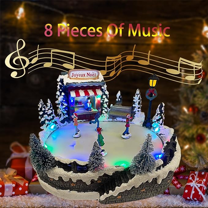 Christmas Village House Collectible Building Christmas Decor Estatua de la cabaña del Pueblo navideño Home Decoration Snow Globe Display Skating Pond Animated Theme Park with 8 Music (M)