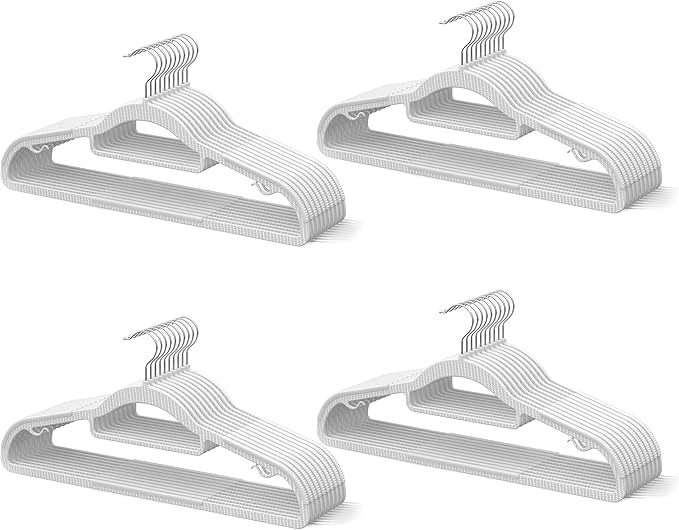 40 Pack Thin Space Saving Hangers, No Slip Clothes Hangers with Non Slip Textured and 360° Hook - Plastic Hanger, Closet Organizer for Shirt, Pants, Suit, Skirt, Coat - White