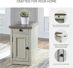 Signature Design by Ashley Bolanburg Farmhouse Chair Side End Table, 2 USB Ports, Pull-out Tray, Wood, 14" W x 24.25" D x 23" H, Antique Cream & Brown