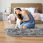 Noahas Oval Fluffy Grey Rainbow Rug 2.6X5.3 Small Kids Rugs for Bedroom Girls And Boys Aesthetic,Bedside Bedroom Rug,Ultra Soft Runner Carpet Modern Shaggy Nursery Area Rugs Home Deco