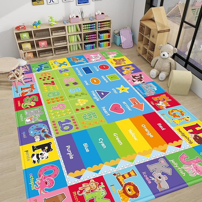 Kids Rug for Playroom, ABC Play Mat Educational Rugs, Soft Non-Slip Rug Toddler Baby Play Mat, Alphabet Carpet for Boy Girl Bedroom