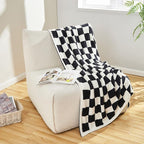 CozeCube Super Soft Fullfy Microfiber Reversible Knitted Blankets, Warm Cozy Fuzzy Plush Throw, Black and White Checkered Throw Blanket for Couch Bed Sofa, 60" x 80"