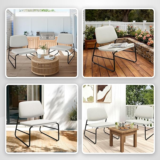 DAICO Modern Accent Chair Armless Sling Accent Chairs Comfy Upholstered Side Sitting Chairs with Metal Frame for Living Room Bedroom Balcony Garden, Linen, Beige