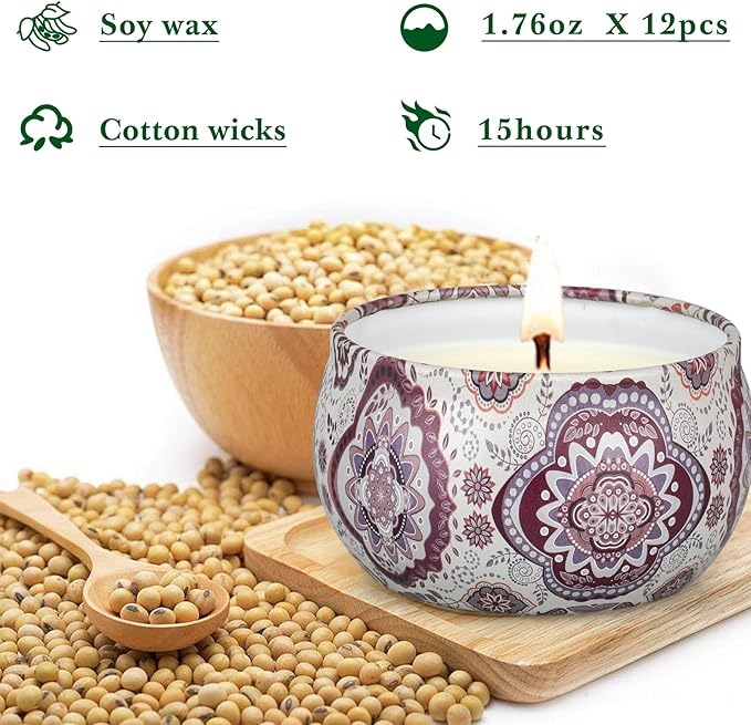 Scented Candles Gift Set, 12 Pack Candles for Home Scented, 21.12 oz Long Lasting Soy Wax Aromatherapy Candle Set with Gift Box, Holiday Gifts for Women