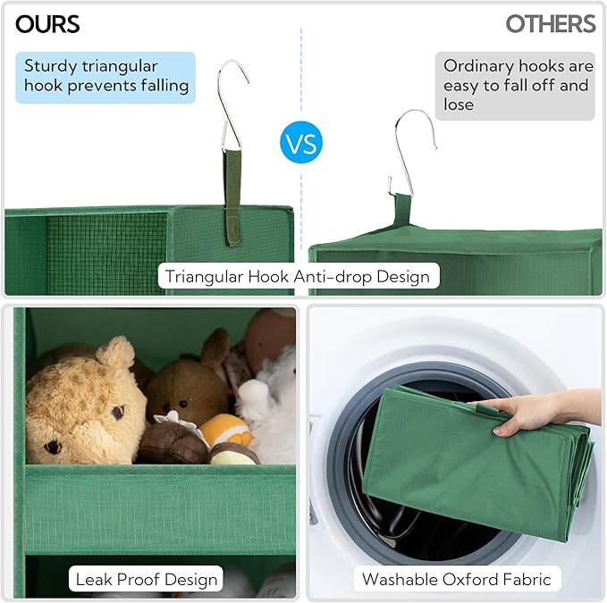 GRANNY SAYS 3-Shelf Closet Organizers and Storage, Foldable Hanging Closet Organizer, Hanging Closet Shelves with 2 Metal Hooks, Leak-Proof Closet Storage for Sweater, Clothes Organizer, Dark Green