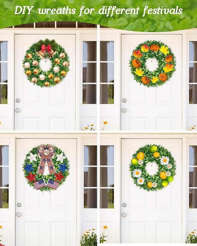 Vlorart 24 Inch Large Greenery Wreath for Front Door, Artificial Green Leaves Spring Summer Door Wreaths, Boxwood Wreath for Indoor Outdoor Farmhouse Home Wall Window Wedding Decor All Season