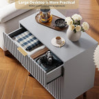 GarveeHome 3 Drawer Dresser for Bedroom, Fluted Modern Nightstand with Deep Drawers, Chest of Drawers with Wide Top, Wooden Dresser Organizer, Side Table for Living Room, Hallway, Kids Room, Grey