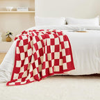 CozeCube Super Soft Fullfy Microfiber Reversible Knitted Blankets, Warm Cozy Fuzzy Plush Throw, Christmas red and White Checkered Throw Blanket for Couch Bed Sofa, 50" x 60"