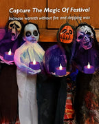 Purple LED Candles, 12 Pack Tea Lights Candles Battery Operated, Flameless Tealight Candle, Realistic Tea Lights for Halloween Christmas Party Decor Mardi Gras