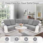 Reclining Sectional Couch Covers 100% Waterproof Velvet L Shape Recliner Couch Covers for Dogs Washable Anti Slip Recliner Slipcovers with Pockets (5 Seat Sofa with 1 Console, Silver Gray)
