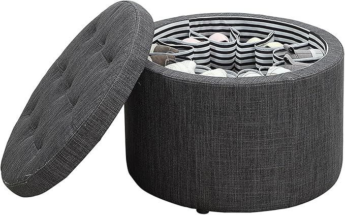 Convenience Concepts Designs4Comfort Round Shoe Ottoman, Gray Fabric