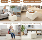 Tiita Square Stuffed Pouf Ottoman, Plush Poufs with Foam Chunk Filling, Foot Rest Stool for Living Room, Cream